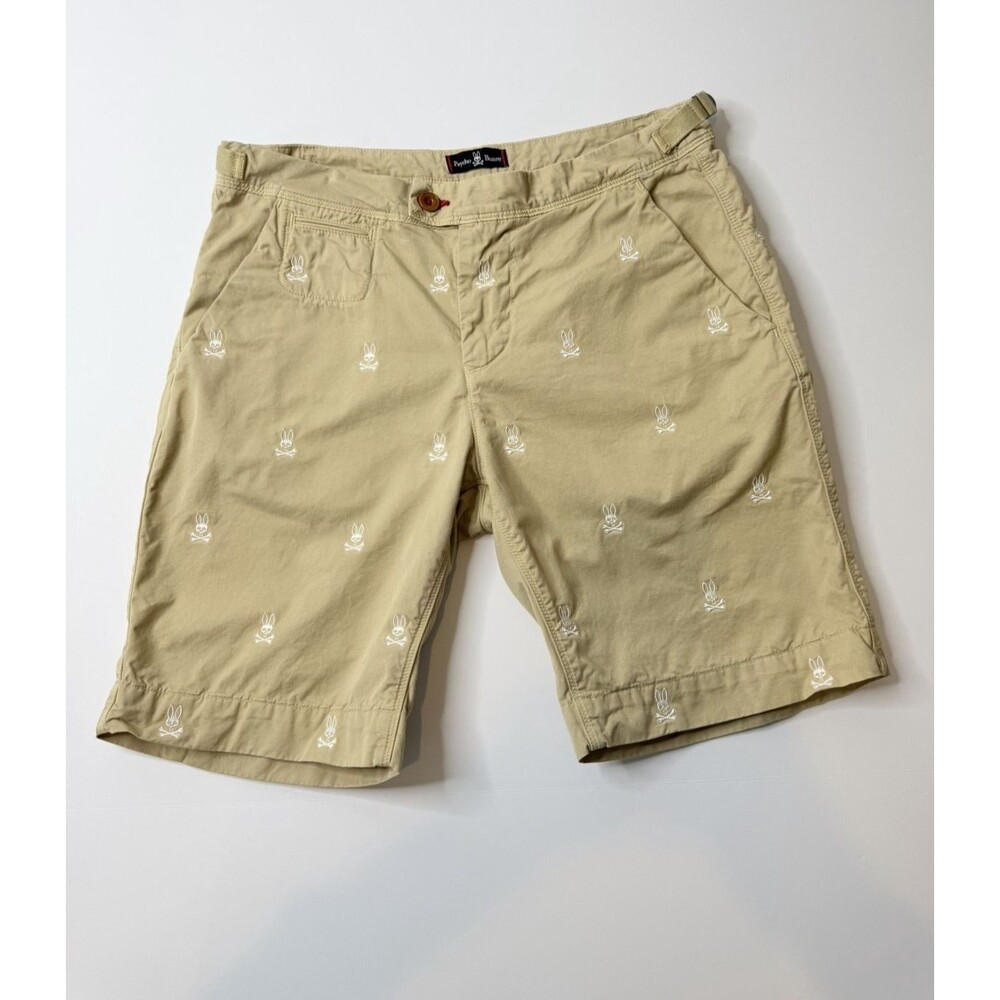 Psycho Bunny Chino Shorts Mens 32 Beige Embroidered Bunny Casual Preppy Golf